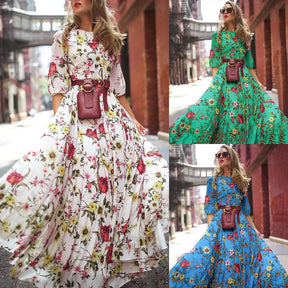 2023 New Women's Dress Chiffon Print Large Skirt Bohemian Holiday Style Dress, Party, Wedding and Casual Wear