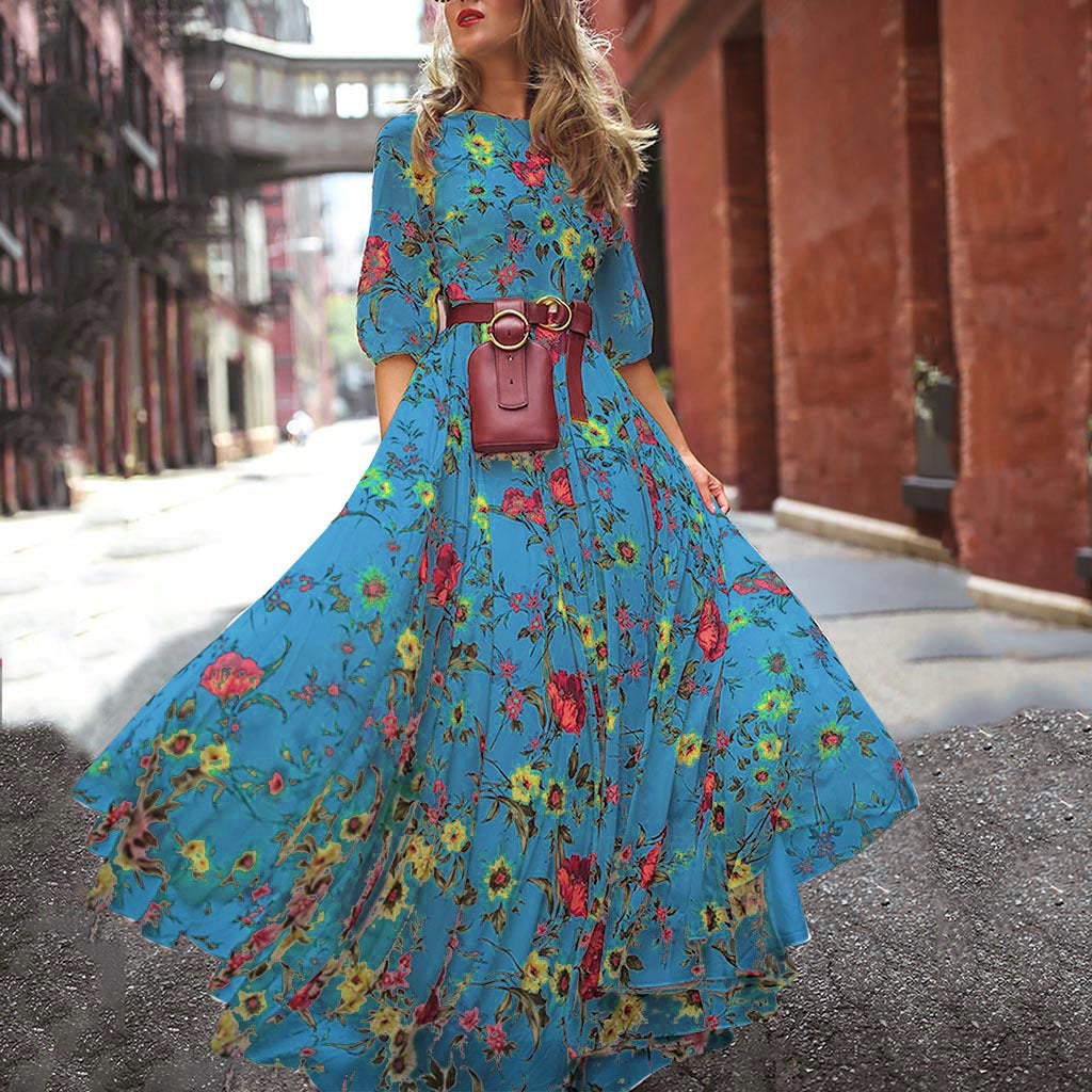 2023 New Women's Dress Chiffon Print Large Skirt Bohemian Holiday Style Dress, Party, Wedding and Casual Wear