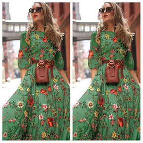 2023 New Women's Dress Chiffon Print Large Skirt Bohemian Holiday Style Dress, Party, Wedding and Casual Wear