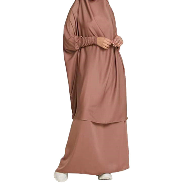 Hijab for outside wear l Solid Color Robe Suit Dress Two-piece Long Skirt