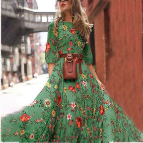 2023 New Women's Dress Chiffon Print Large Skirt Bohemian Holiday Style Dress, Party, Wedding and Casual Wear