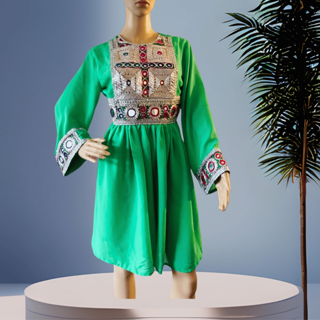 Afghan & Pakistani Modest Party Dress | Knee Length Long Sleeve Wear | All Seasons Wedding / Party Dress.