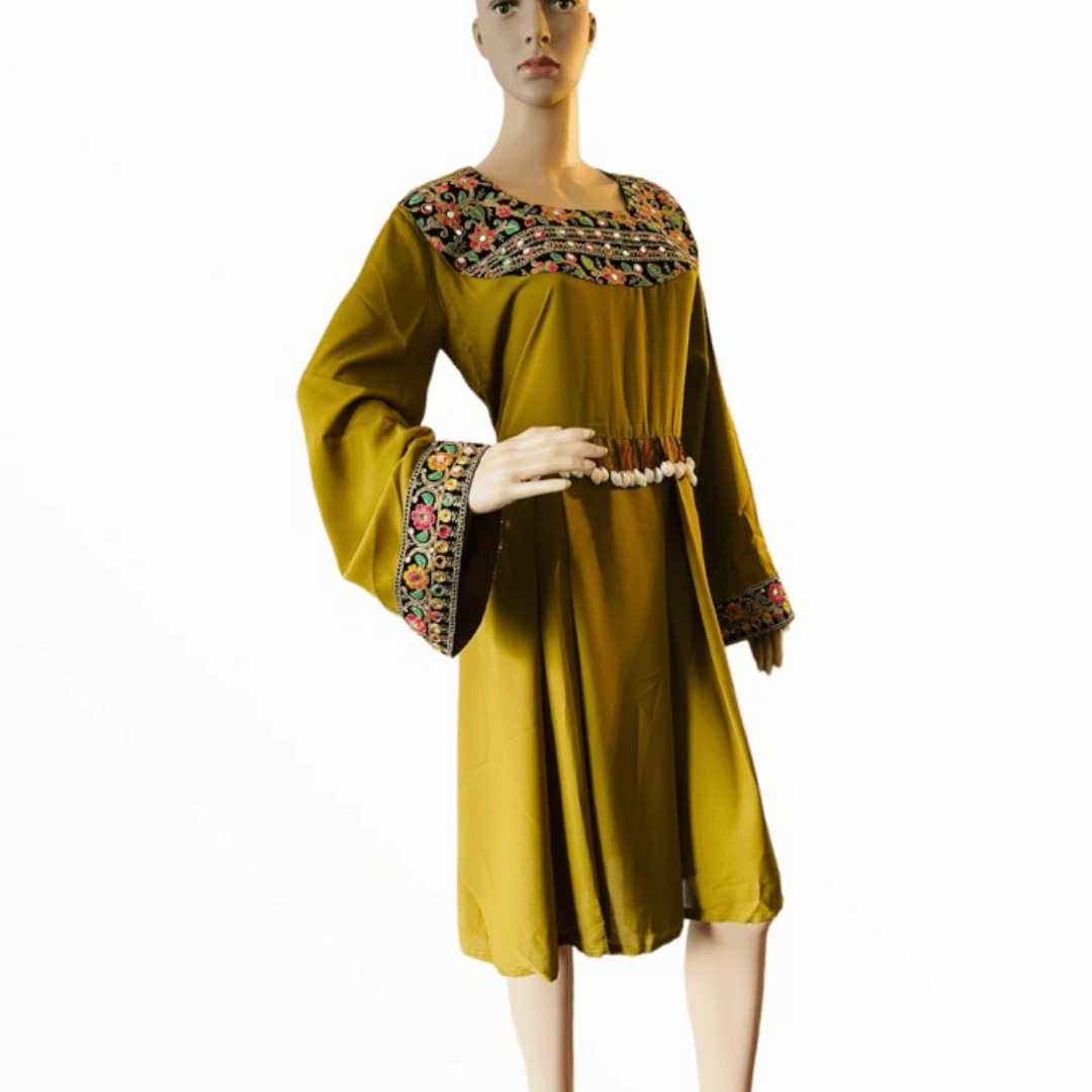 Afghan & Pakistani Modest Party Dress | Knee Length Long Sleeve Wear | All Seasons Wedding / Party Dress