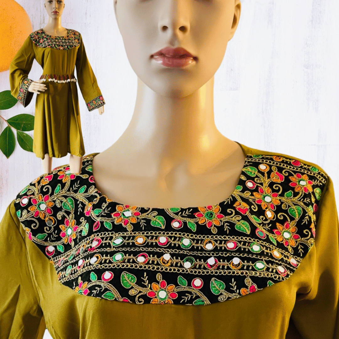 Afghan & Pakistani Modest Party Dress | Knee Length Long Sleeve Wear | All Seasons Wedding / Party Dress