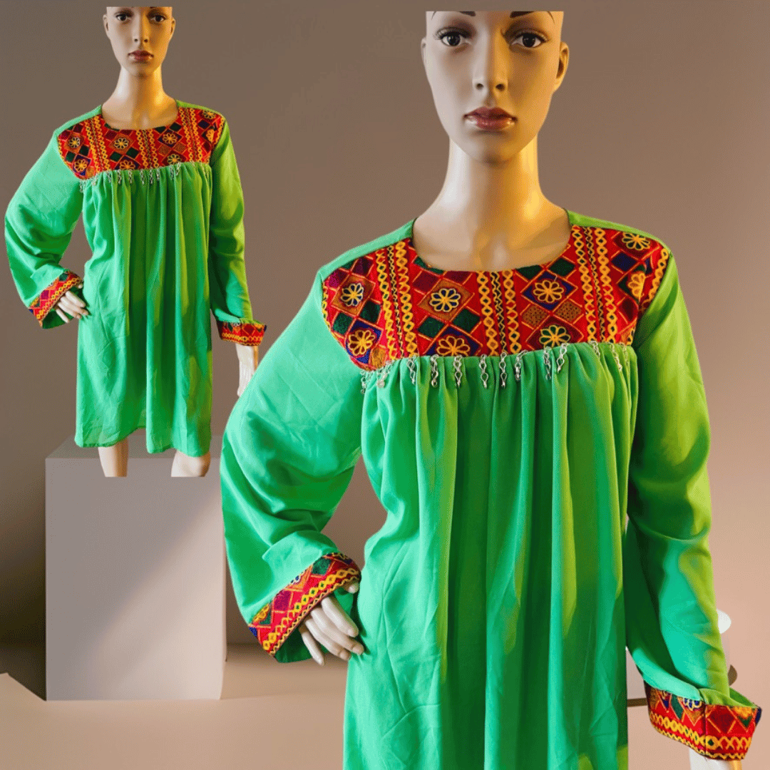 Afghan & Pakistani Modest Party Dress | Knee Length Long Sleeve Wear | All Seasons Wedding / Party Dress