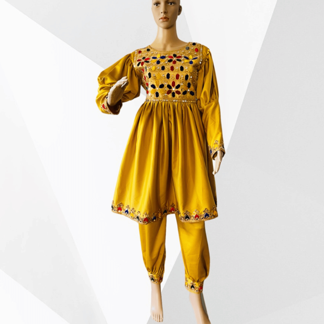 Afghan & Pakistani Modest Party Dress | Knee Length Long Sleeve Wear | All Seasons Wedding / Party Dress