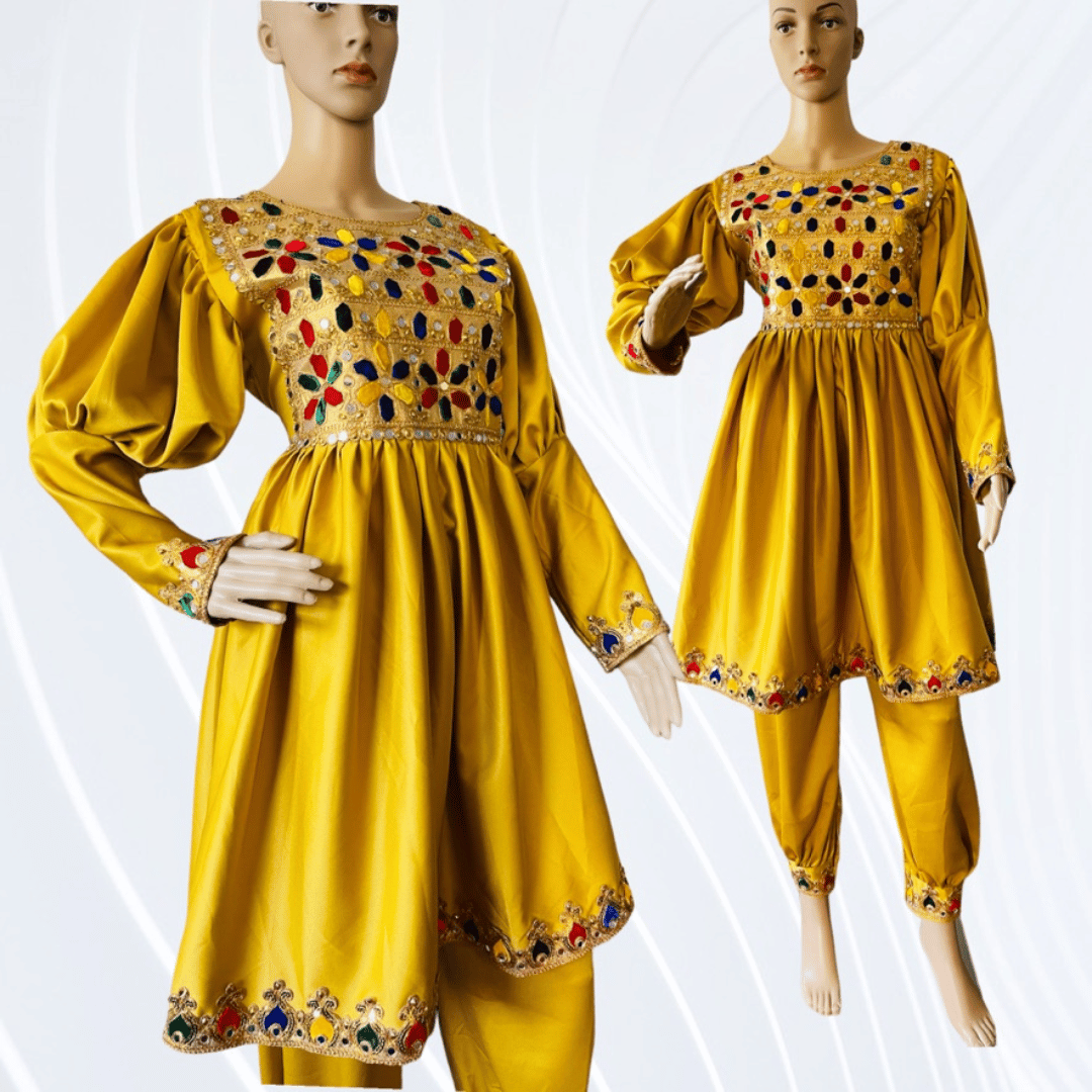 Afghan & Pakistani Modest Party Dress | Knee Length Long Sleeve Wear | All Seasons Wedding / Party Dress