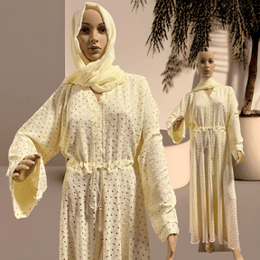 Modest Cream Color Abaya Hijab Muslim Women, Islamic Clothing, Hijab Dress, Abaya Maxi Dress, Eid Party Wear