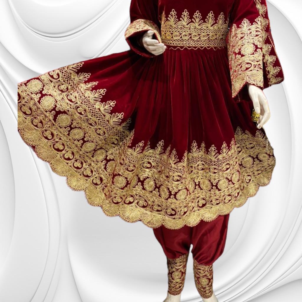 Afghan Kuchi Traditional Party/Wedding Handmade Three Pieces Clothing / Dress l Velvet Embroidery Dress One Size