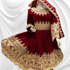 Afghan Kuchi Traditional Party/Wedding Handmade Three Pieces Clothing / Dress l Velvet Embroidery Dress One Size