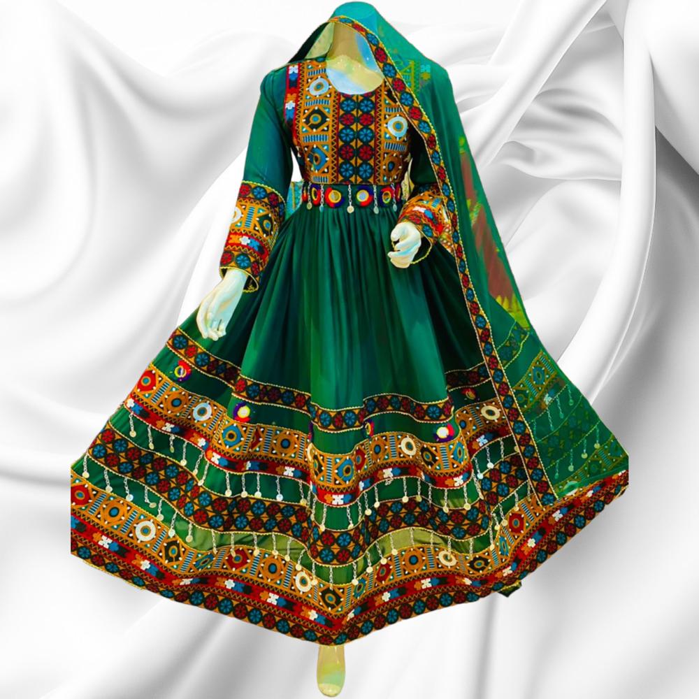 Afghan Kuchi Traditional Party/Wedding Handmade Three Pieces Clothing / Dress l Velvet Embroidery Dress One Size