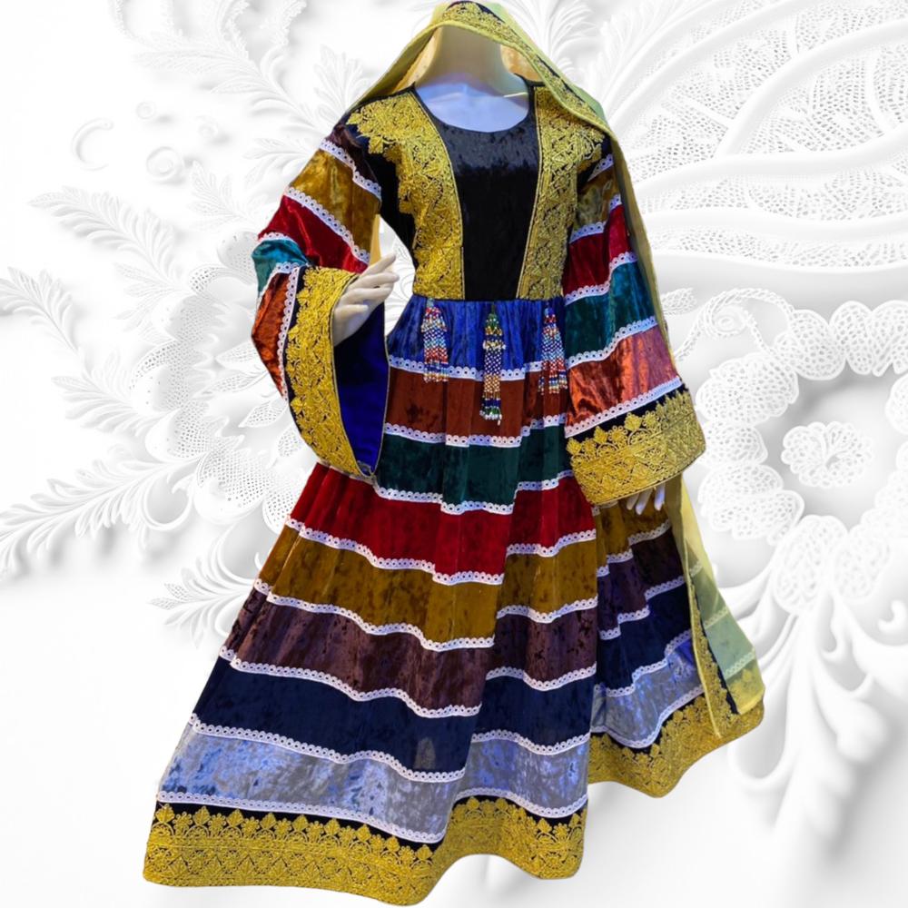 Afghan Kuchi Traditional Party/Wedding Handmade Three Pieces Clothing / Dress l Velvet Embroidery Dress One Size