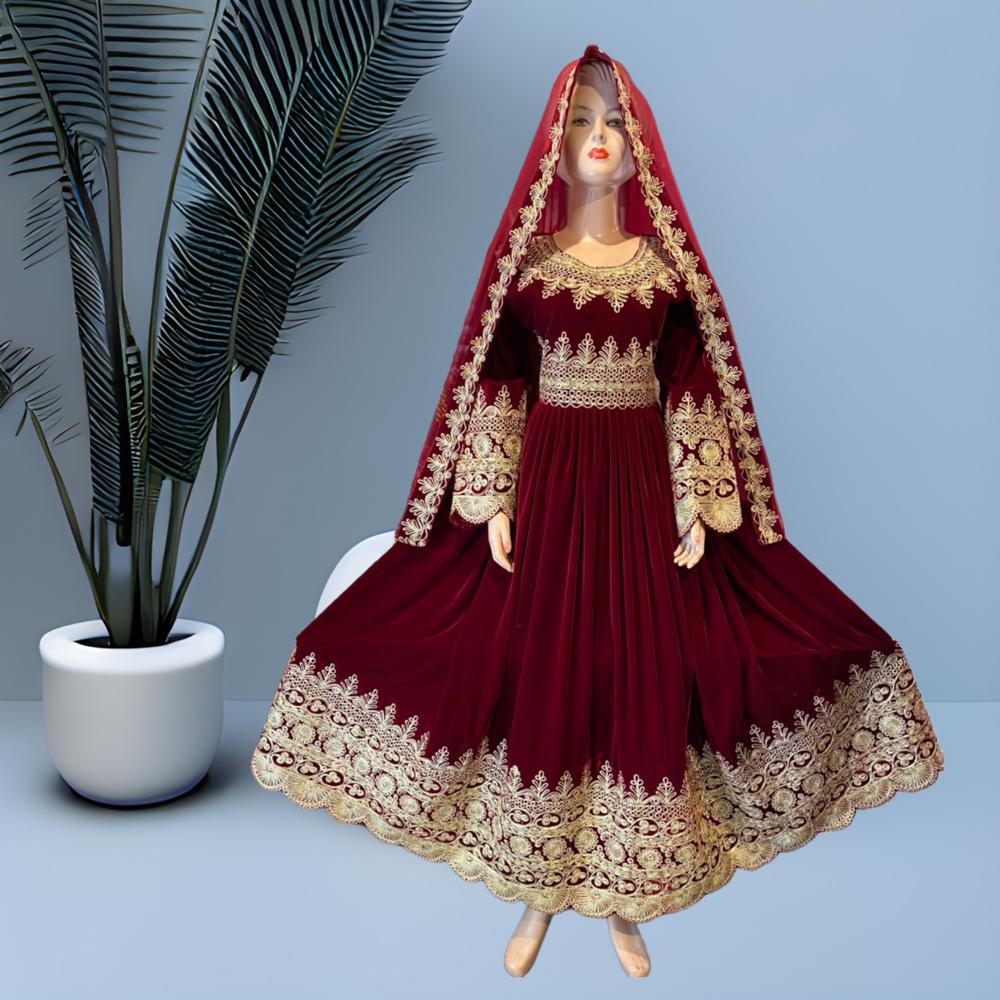 Afghan Kuchi Traditional Party/Wedding Handmade Three Pieces Clothing / Dress l Velvet Embroidery Dress One Size