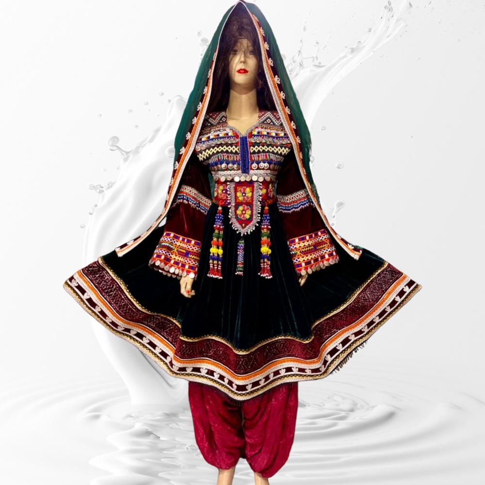 Kuchi Design Gande Afghani Dress | Women's Handmade Traditional Afghan Dress  - Aseel